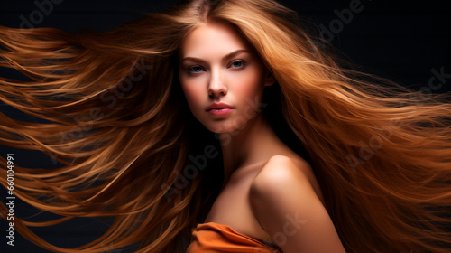 Long beautiful silky female hair. Generative AI.