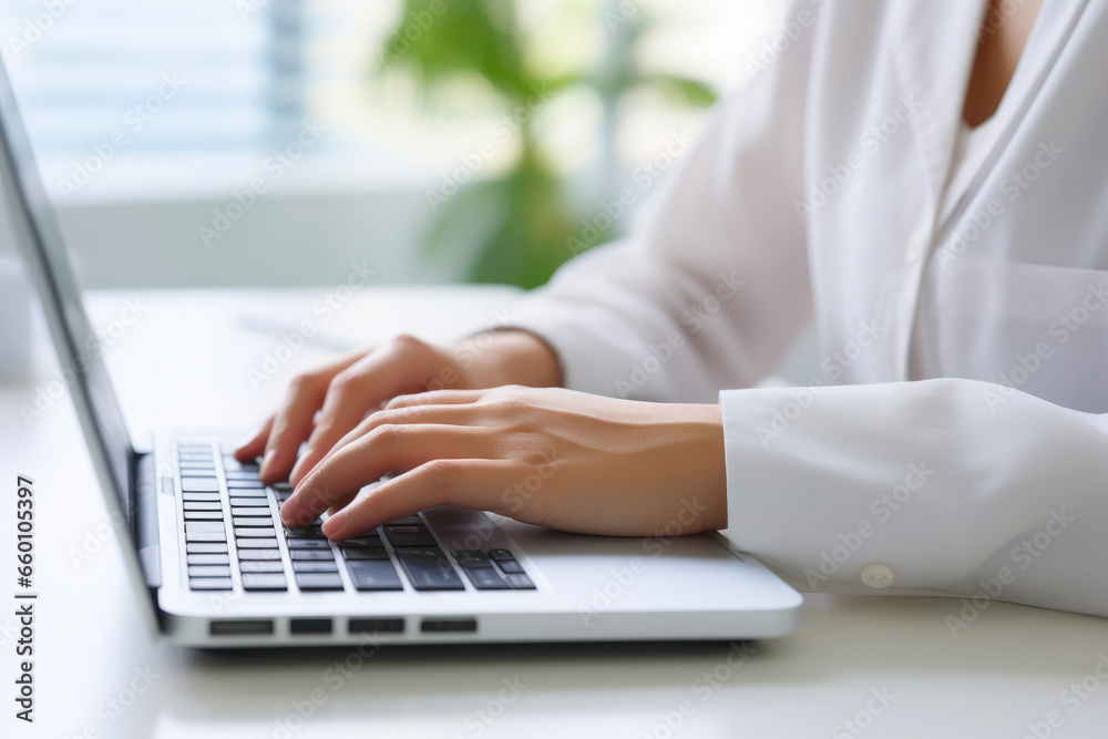 Focused Female Professional Typing Diligently Focused Female Professional Typing Diligently