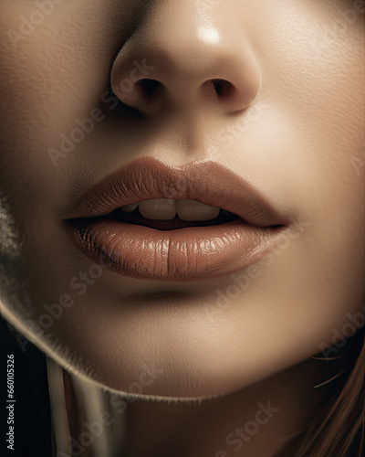 Closeup shot of a beautiful woman's face and colorful lips isolated on a dark background