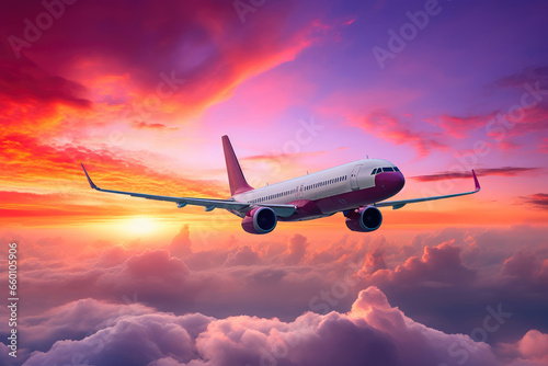 Skyward Journey: Plane at Dusk © AIproduction