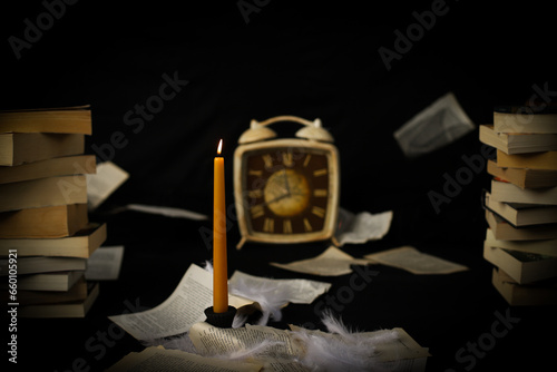 A candle focused with black background