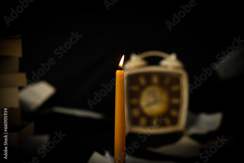 A candle focused with black background
