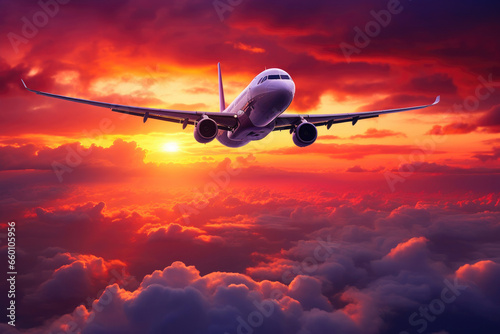 Aerodynamic Beauty: Plane and Colorful Sunset
