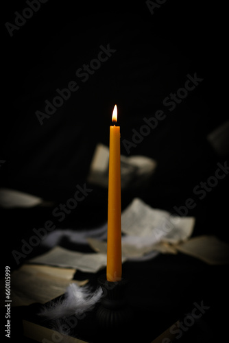 A candle focused with black background