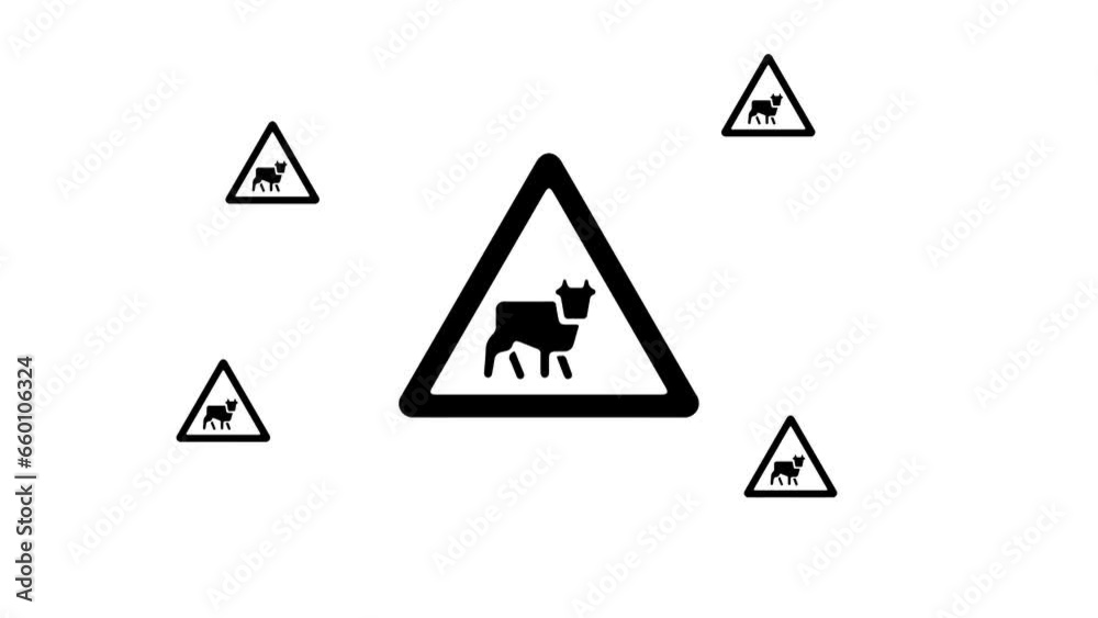 Zoom in and out animation the pets road symbol. Large black symbol in the center and four small symbols around. Seamless looped 4k animation on white background Zoom in and out animation the pets road symbol. Large black symbol in the center and four small symbols around. Seamless looped 4k animation on white background