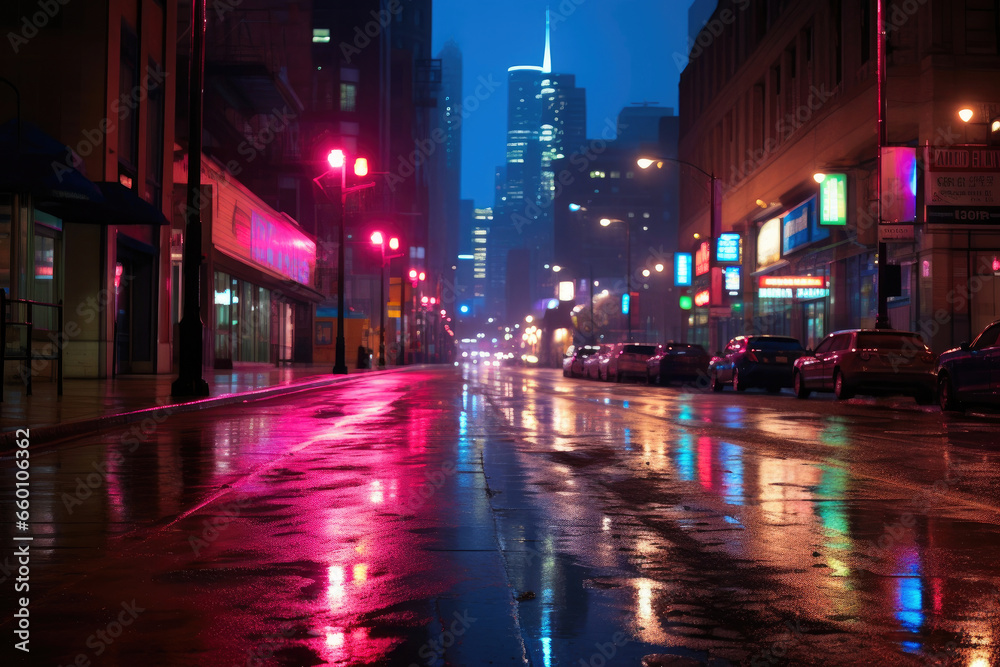 Chicago Nights Aglow: Rain and Neon Lights