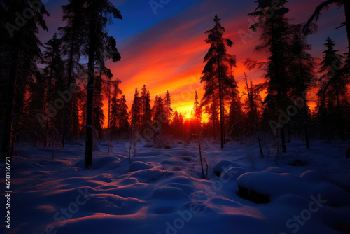 Enchanting Winter Woods: Sunset Glow