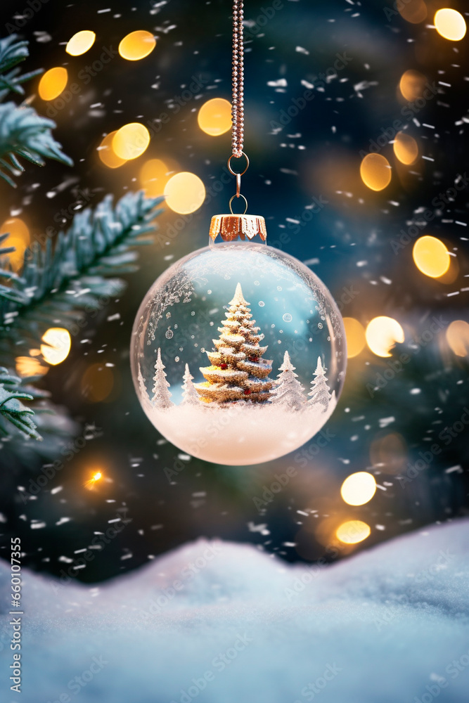 Christmas ball on a blue background. Generative AI. Christmas ball on a blue background. Generative AI.