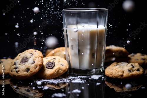 Traditional Cookies And Milk Black Background Generative AI