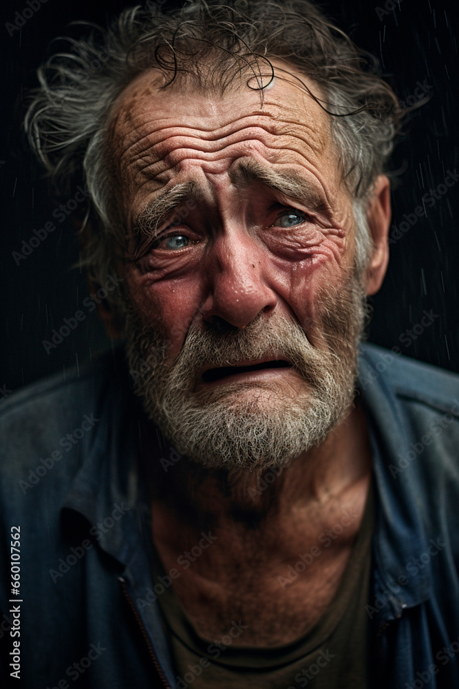 old grandfather is sad and crying. Generative AI. old grandfather is sad and crying. Generative AI.