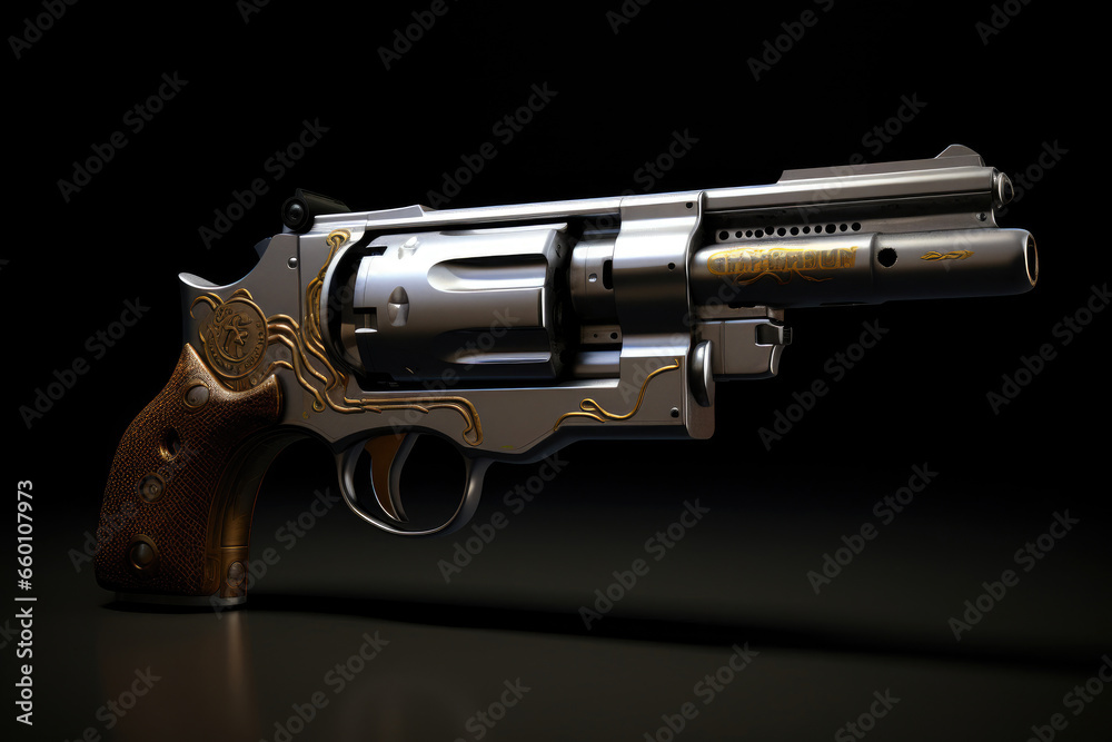 Handgun with Shiny Metallic Finish