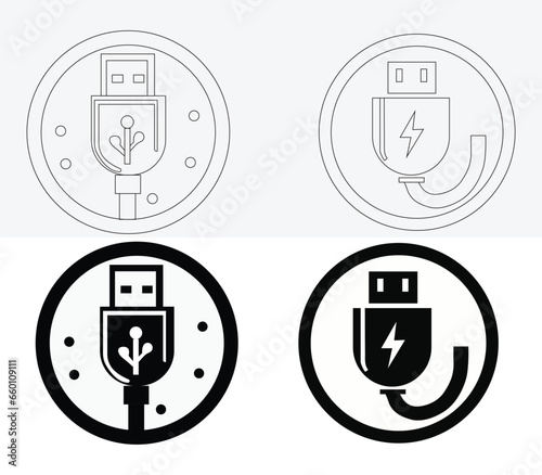 USB charging plug icon set with a white background