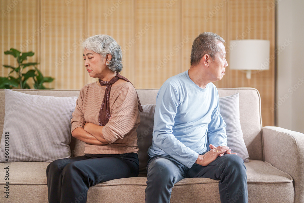 Upset senior couple fight and ignoring each other at home. Upset senior couple fight and ignoring each other at home.
