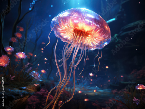 Glowing jellyfish artwork sparkling generatieve ai