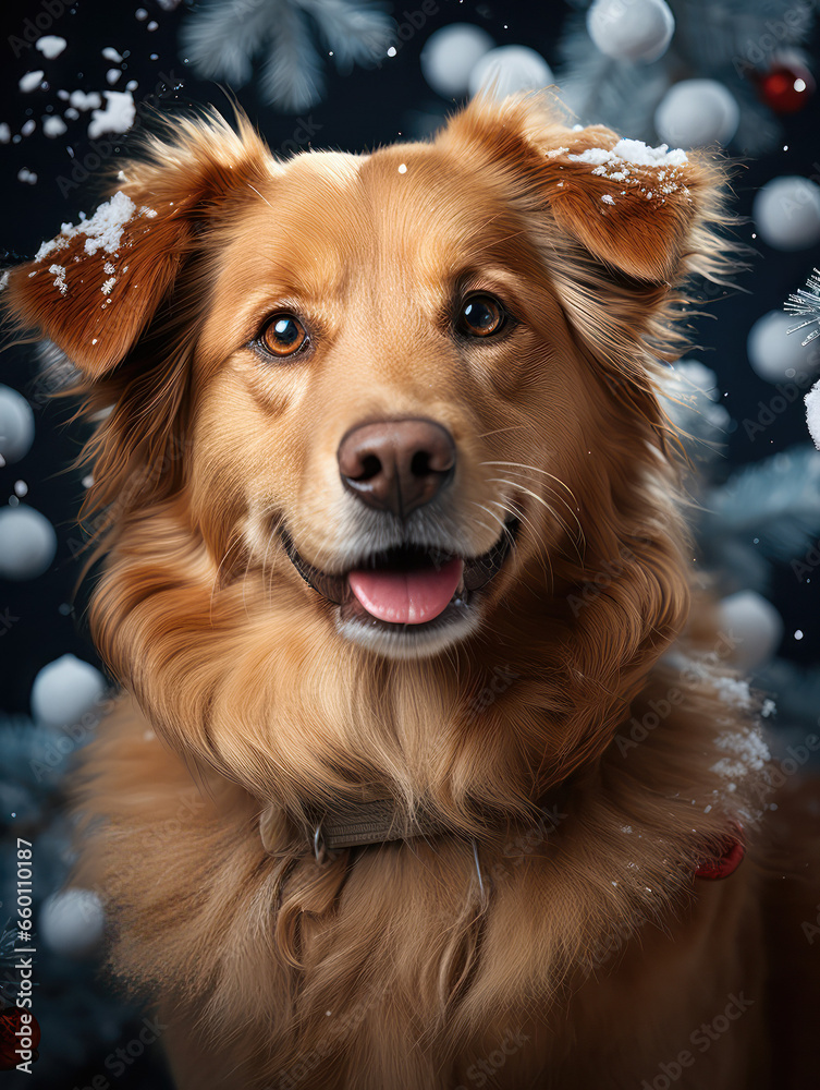 dog portrait in winter christmas setting generatieve ai 