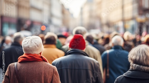 Seniors marching through the city streets during a demonstration, protest against high taxes photo