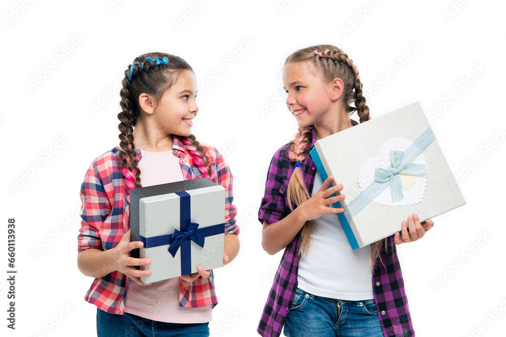 children girls with boxes. happy birthday. birthday present box. children girls sharing present. present to friend. present box from shopping. good occasion children girls with boxes. happy birthday. birthday present box. children girls sharing present. present to friend. present box from shopping. good occasion