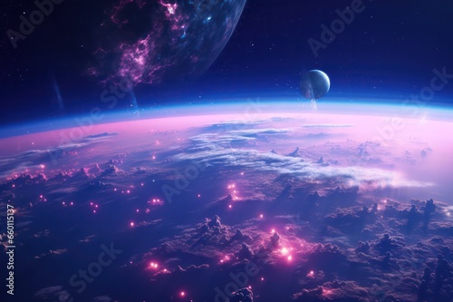 planet in space synthwave background