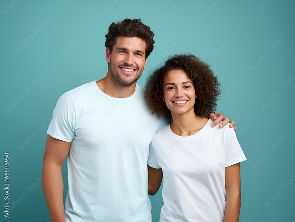 Happy Smiling Couple Portrait. Isolated on a plain background. Generative AI. Happy Smiling Couple Portrait. Isolated on a plain background. Generative AI.