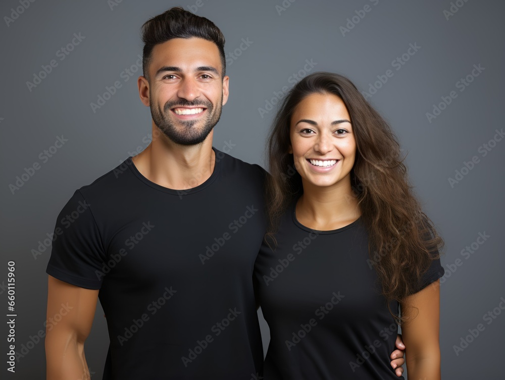 Happy Smiling Couple Portrait. Isolated on a plain background. Generative AI. Happy Smiling Couple Portrait. Isolated on a plain background. Generative AI.