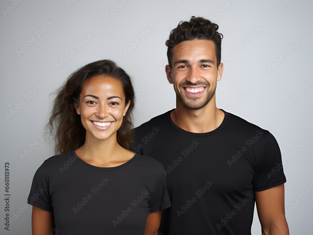 Fototapeta premium Happy Smiling Mixed Couple Portrait. Isolated on a plain background. Generative AI.