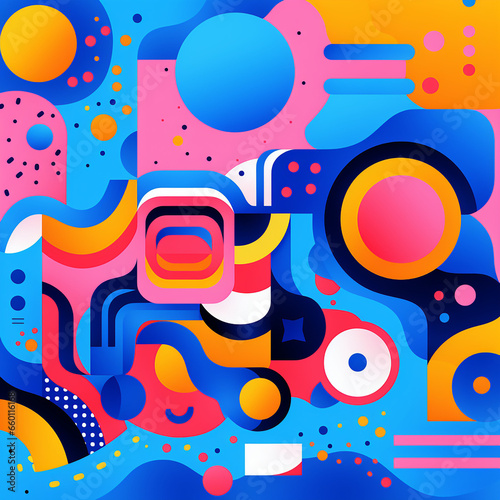 colorful funky design using different shapes of blue created with Generative Ai
