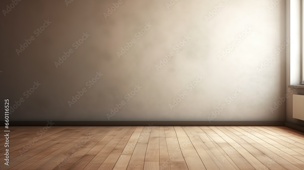 Charcoal Serenity: Interior Background with Glare on Empty Wall and Wooden Floor, Product Presentation, Background Charcoal Serenity: Interior Background with Glare on Empty Wall and Wooden Floor, Product Presentation, Background