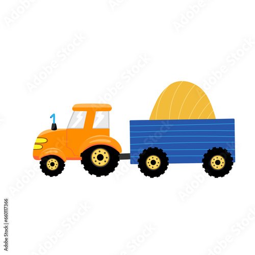 Illustration with tractor on white background. Kids cars for design of children's rooms, clothing, textiles. Vector © Oksana