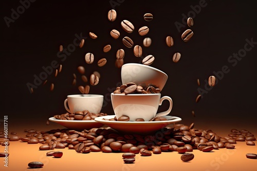 Coffee day abstract illustration with coffee beans and cups