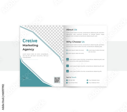 Smart & minimalist business bifold brochure template, with a cool color. © Graphic Over