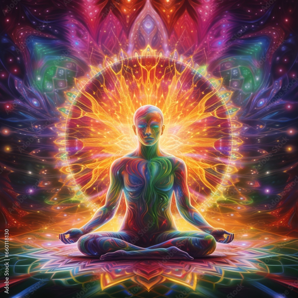 Meditation kundalini energy colorful psychedelic Ai generated art Meditation kundalini energy colorful psychedelic Ai generated art