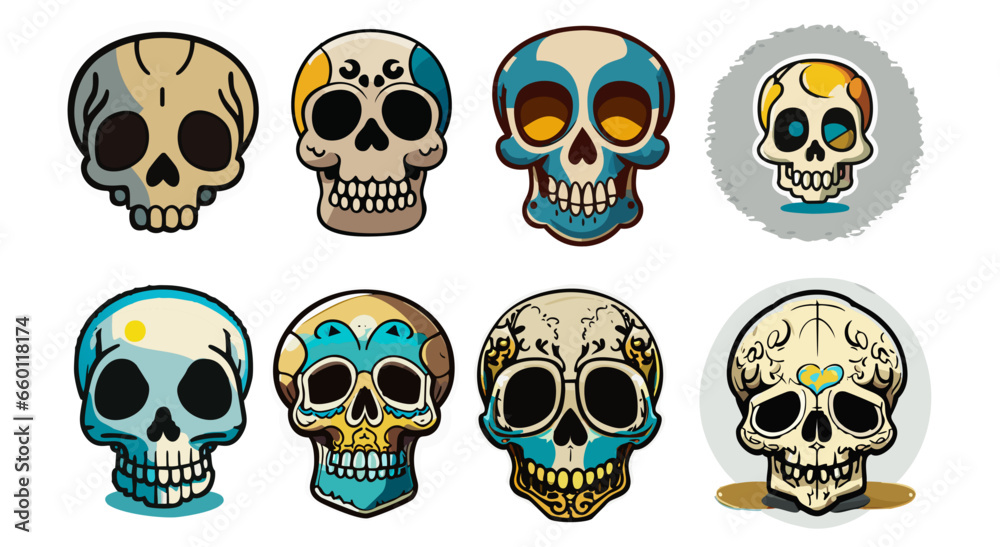 vector collection of different colorful skulls for halloween pictures