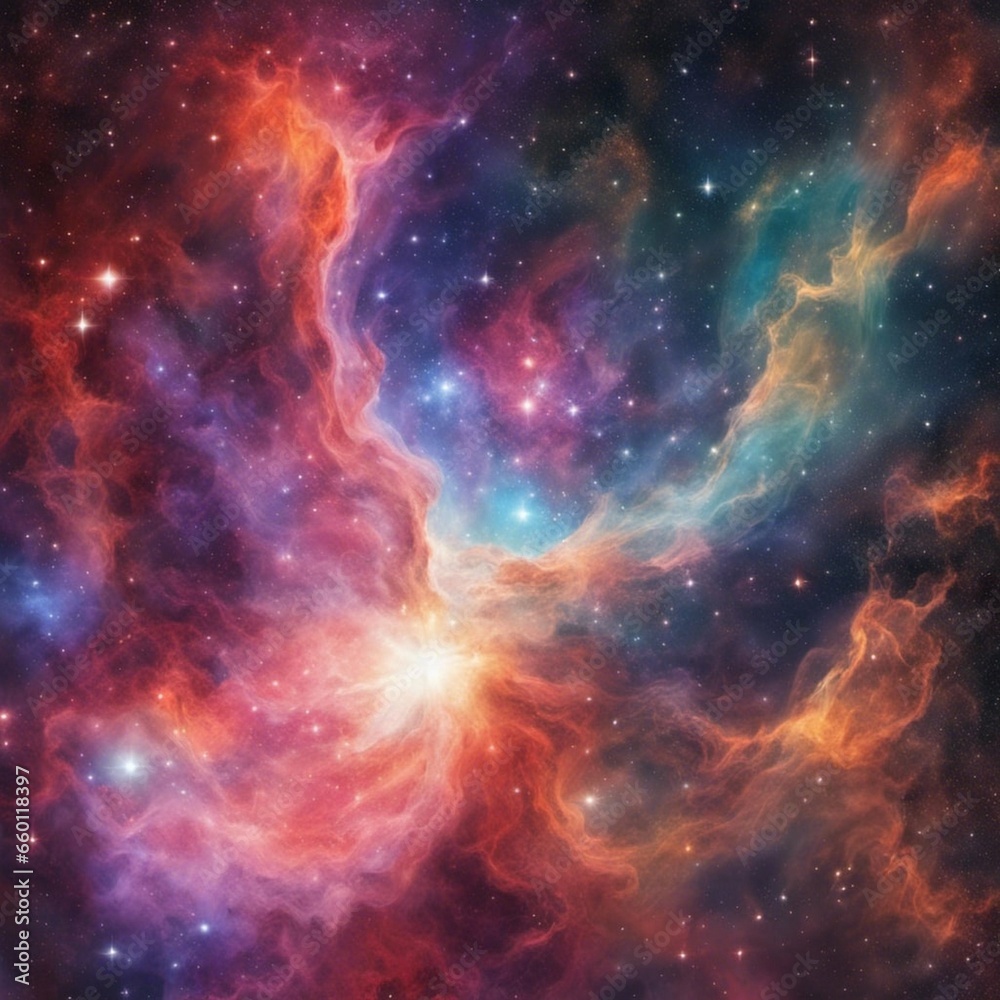 Fototapeta premium stunning cosmic view, radiant nebula, star clusters and gas clouds shining brightly, celestial, otherwordly, abstract, space art