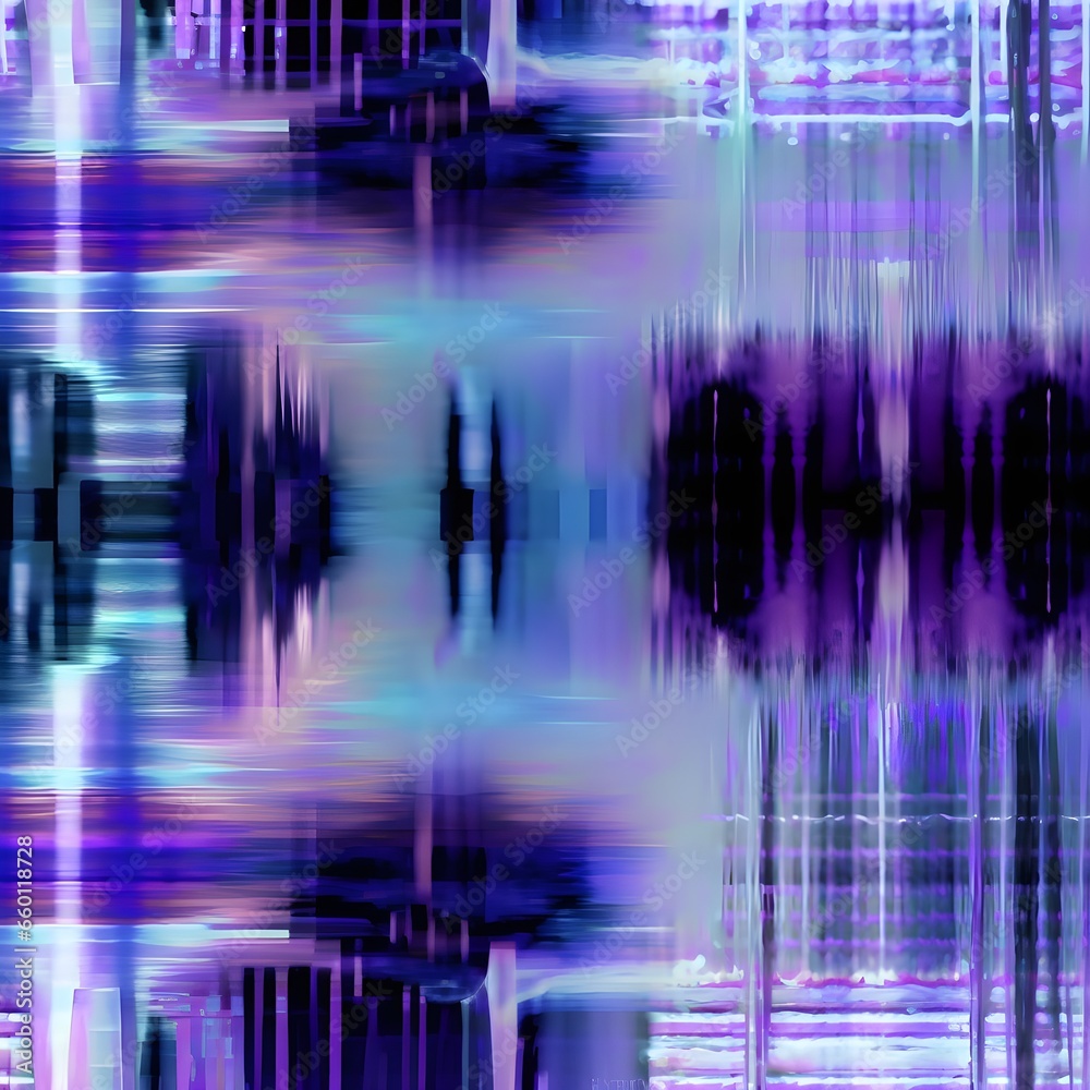 abstract glitch in the matrix haboku style iridescent purple and blue 