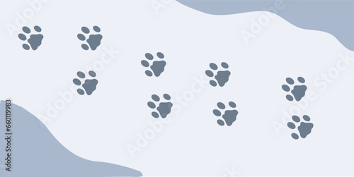 Lynx paws on snow . Winter animal paw prints, vector lynx footprints blue on white illustration for different design uses.