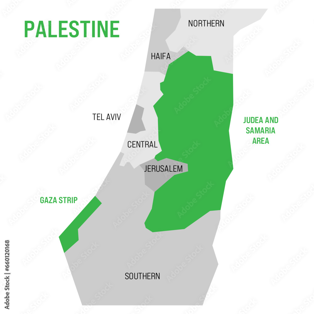 Political Map Of Palestine Highlighted In The Map Of Israel Green Political Map Of Palestine Highlighted In The Map Of Israel Green