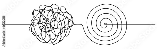 Chaos and mess circle continuous line drawn. Psychotherapy linear concept. Problem solution symbol. Vector illustration isolated on white.