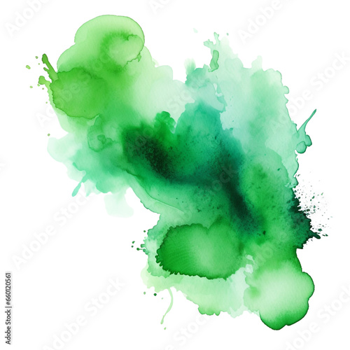 Green watercolor paint stain isolated on white background, no background, png