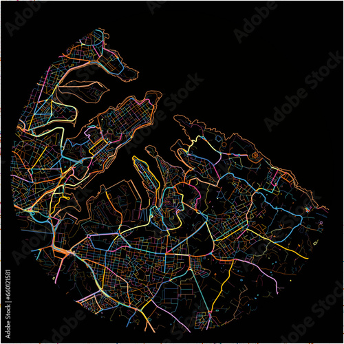 Colorful Map of Birgu, South Eastern Region with all major and minor roads.