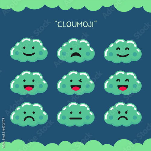 Set of cute cloud characters. Vector Illustration.