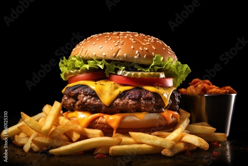 Food hamburger and fries.