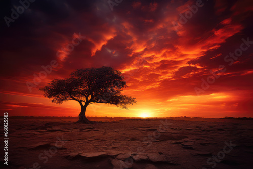 Sunset Sunrise Sky with Colorful Clouds and tree silhouette Graphic Resource, Generative AI