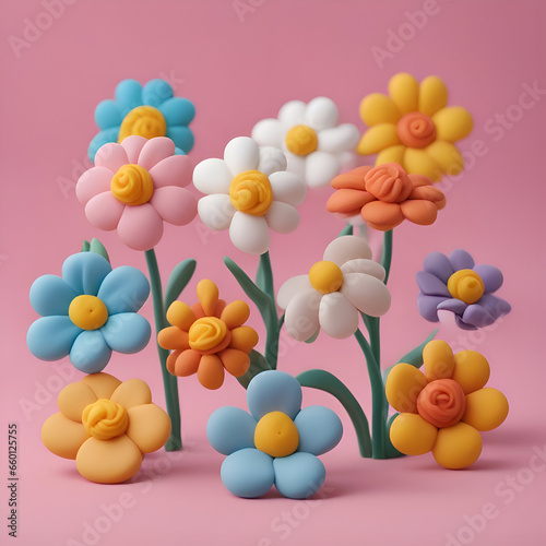 Flowers made of paper on pink background. 3D rendering.