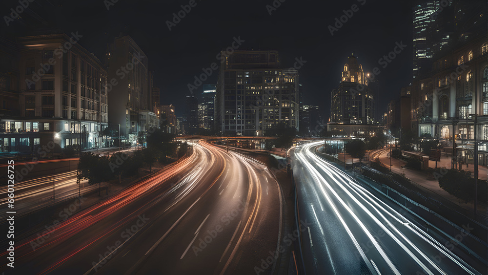 Car light trails on the street in shanghai china.