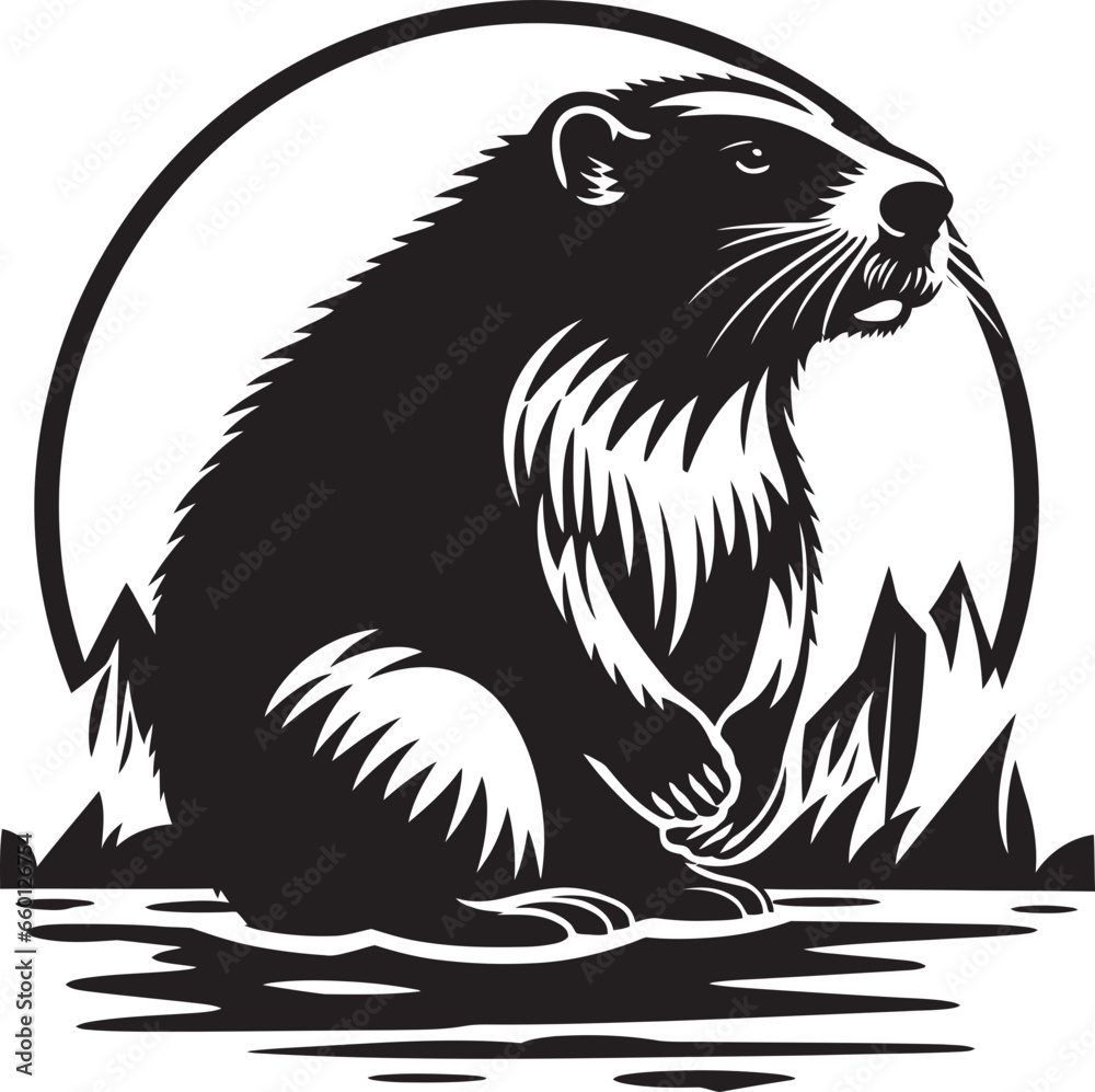 Obraz premium Bold Black Beaver Emblem Beaver Silhouette Logo