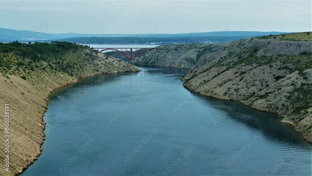 Seascape with bridge and bay