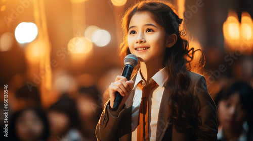 child with microphone on stage