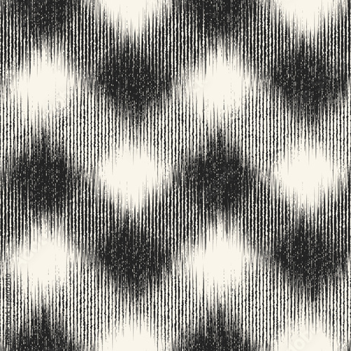 Monochrome Ikat Brushed Mottled Textured Checked Pattern