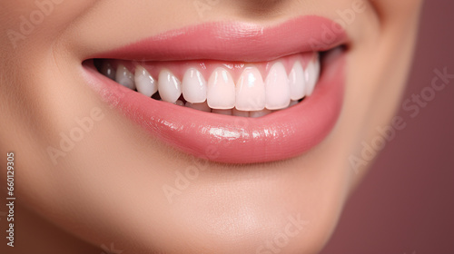 Beautiful mouth and whitening teeth of young woman  Smiling close up of healthy woman  Laughing female mouth with great teeth  Dental care  Perfect healthy teeth smile  AI Generated