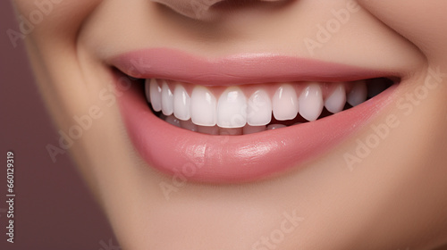 Beautiful mouth and whitening teeth of young woman, Smiling close up of healthy woman, Laughing female mouth with great teeth, Dental care, Perfect healthy teeth smile, AI Generated